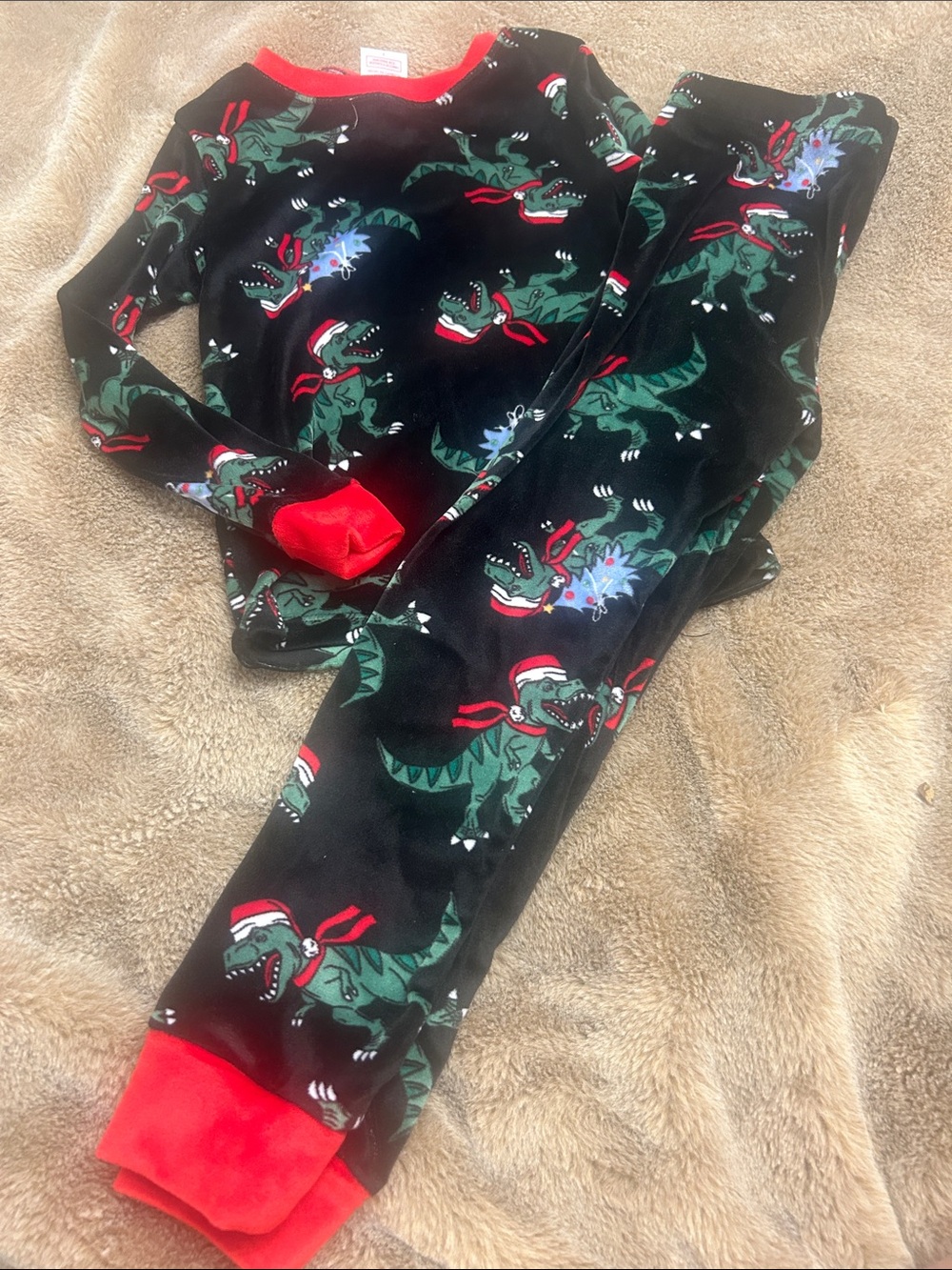 Holiday Time Black Dinosaur Pajama Set with Red Trim 💥